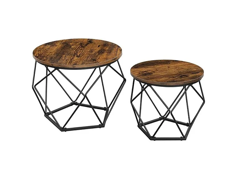 Valora Rustieke Bruine Salontafels Set van 2 met Stalen Frame |loft-stijl