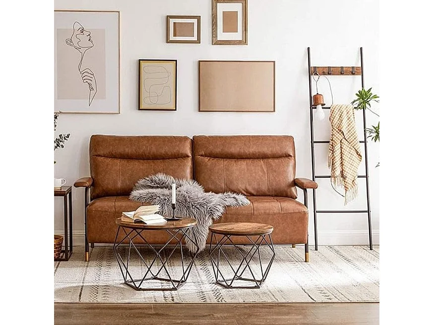 Tables basses Valora rustiques marron x2 cadre acier style loft