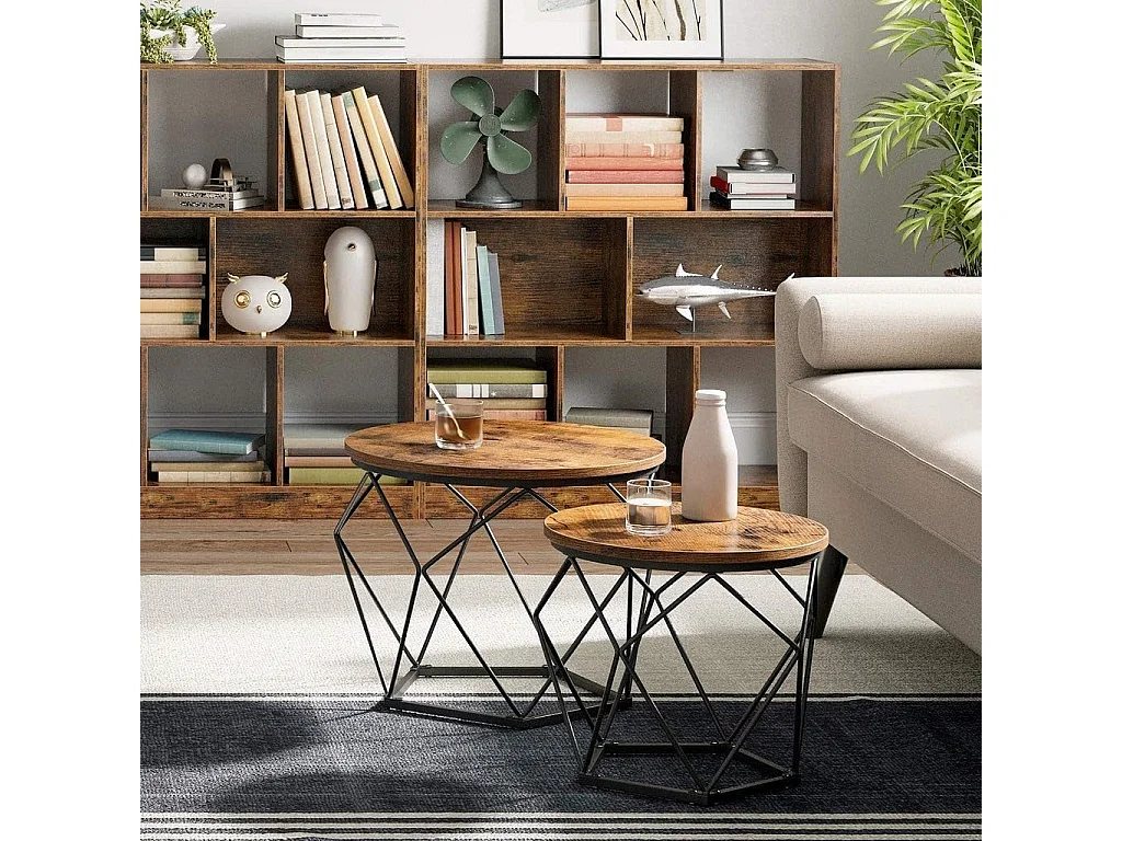 Tables basses Valora rustiques marron x2 cadre acier style loft