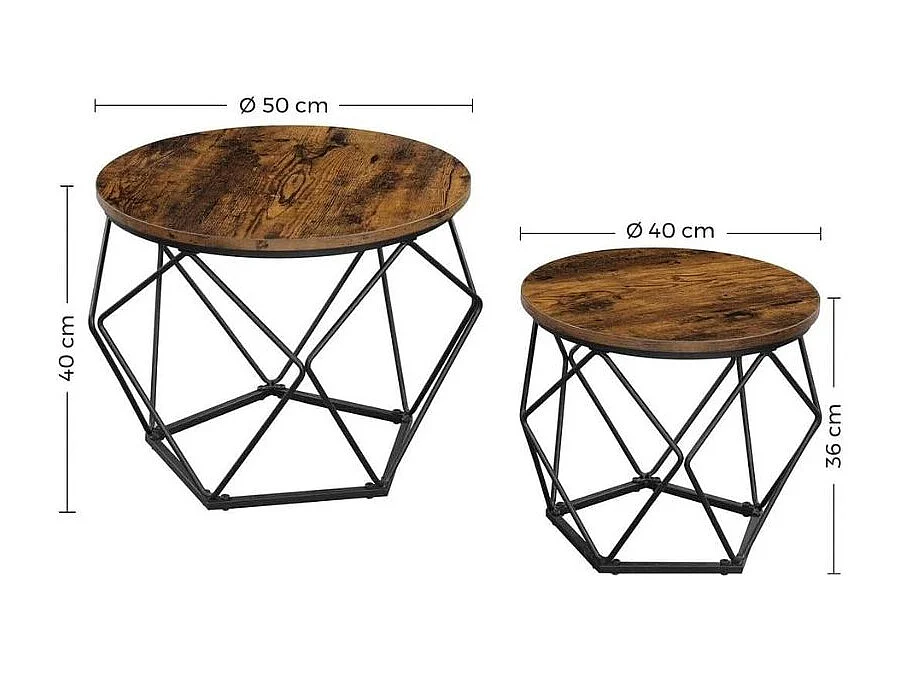 Tables basses Valora rustiques marron x2 cadre acier style loft