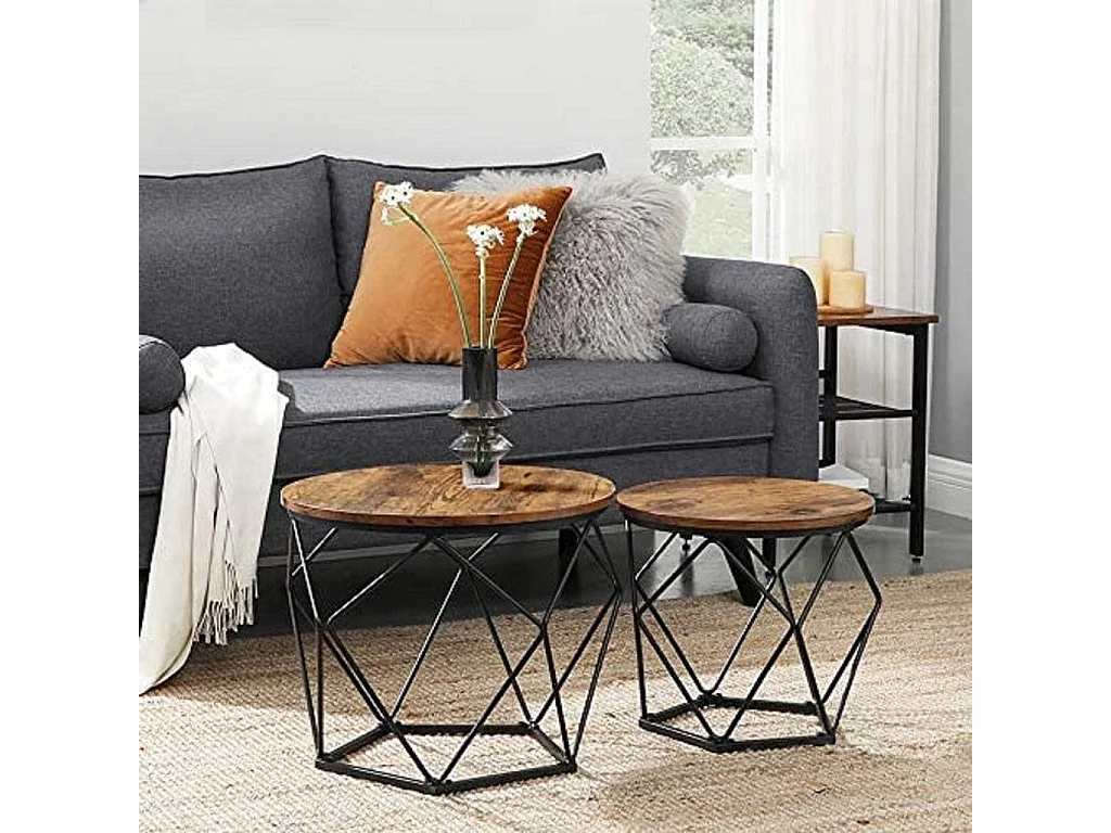 Tables basses Valora rustiques marron x2 cadre acier style loft