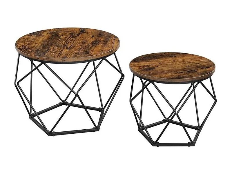 Tables basses Valora rustiques marron x2 cadre acier style loft