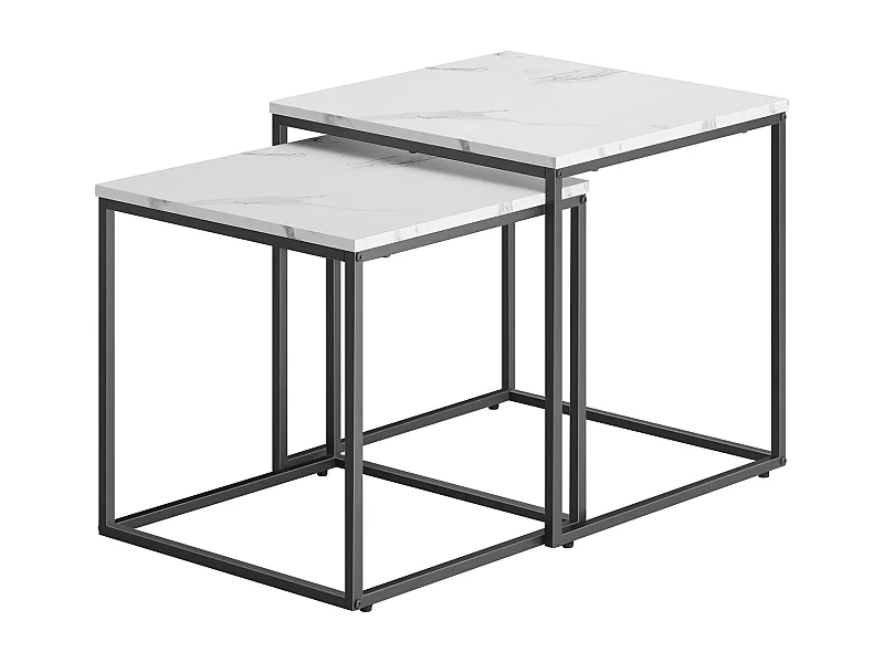 Zestaw 2 stolików kawowych Valora Square | Blat marmurowy z czarną stalową ramą