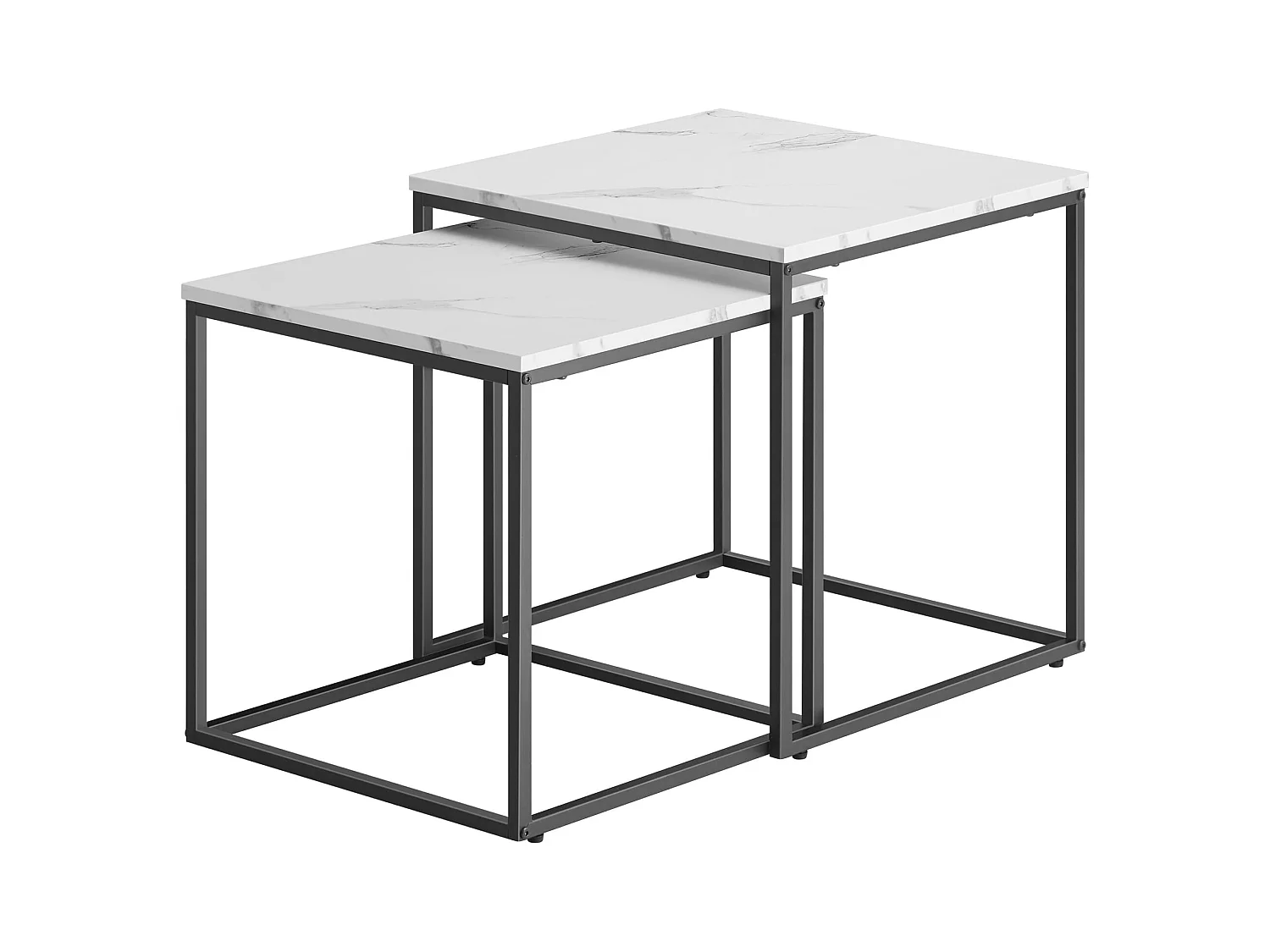 Tables basses carrées Valora, lot de 2 | Plateau en marbre et cadre en acier noir