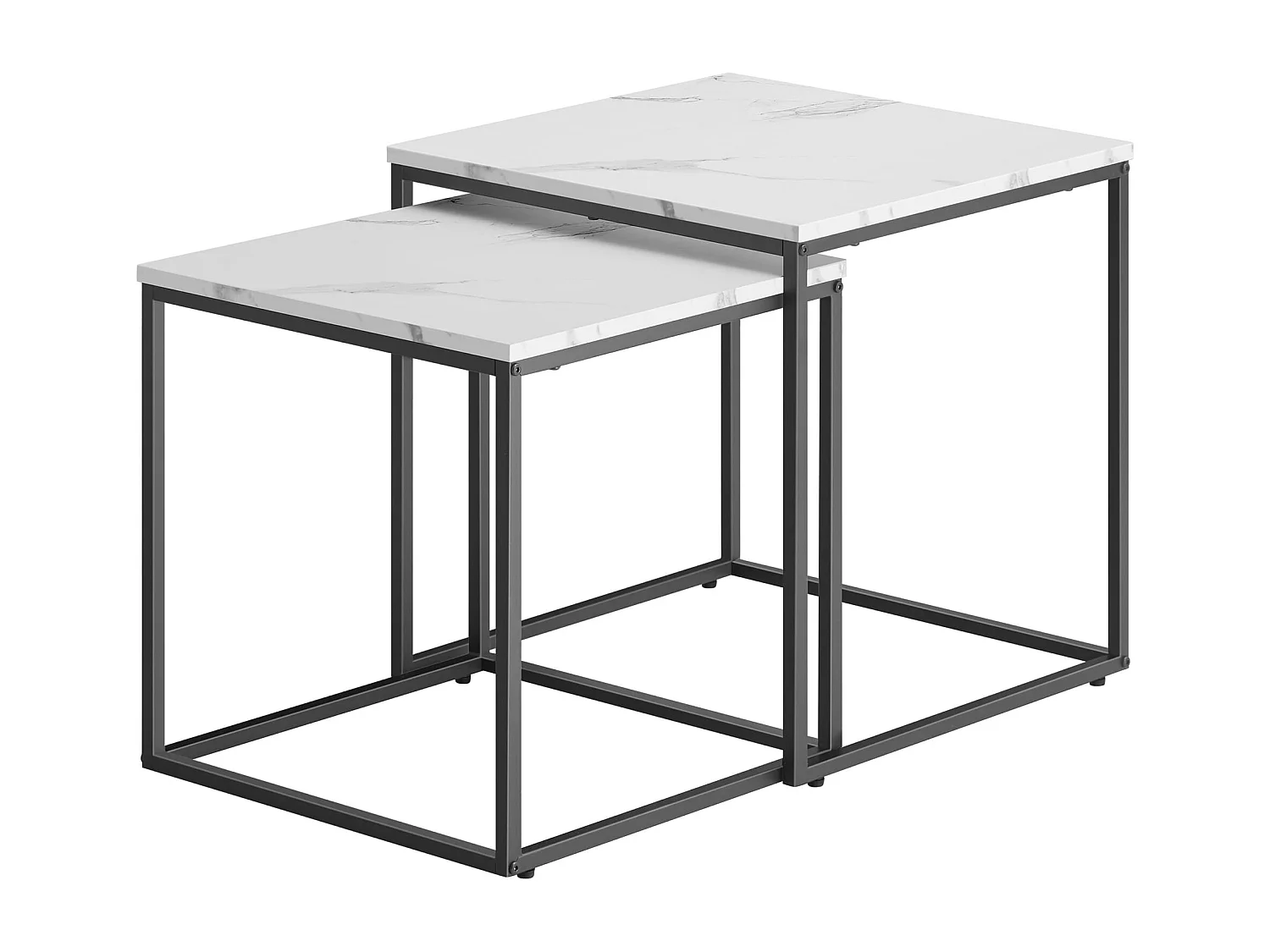 Tables basses carrées Valora, lot de 2 | Plateau en marbre et cadre en acier noir