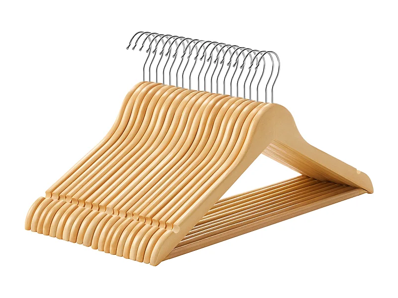 Juego de 20 perchas de madera Valora de arce natural con ganchos giratorios