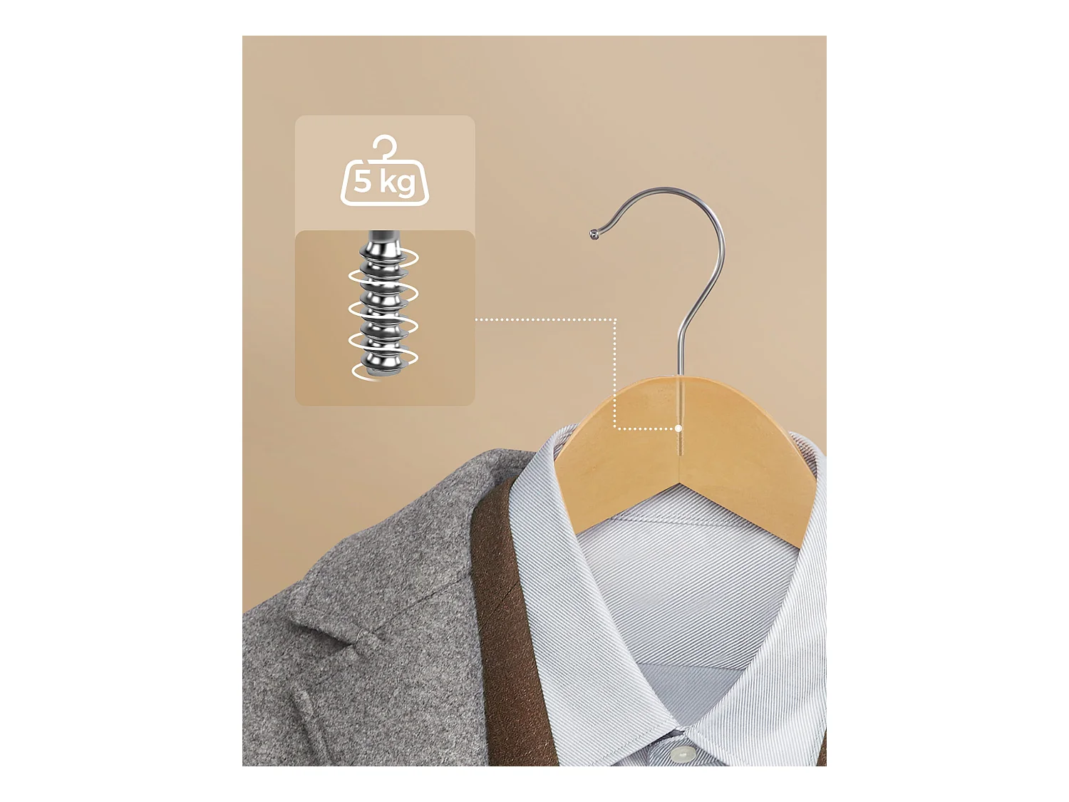 Lot de 20 cintres en bois d'érable naturel avec crochets rotatifs Valora