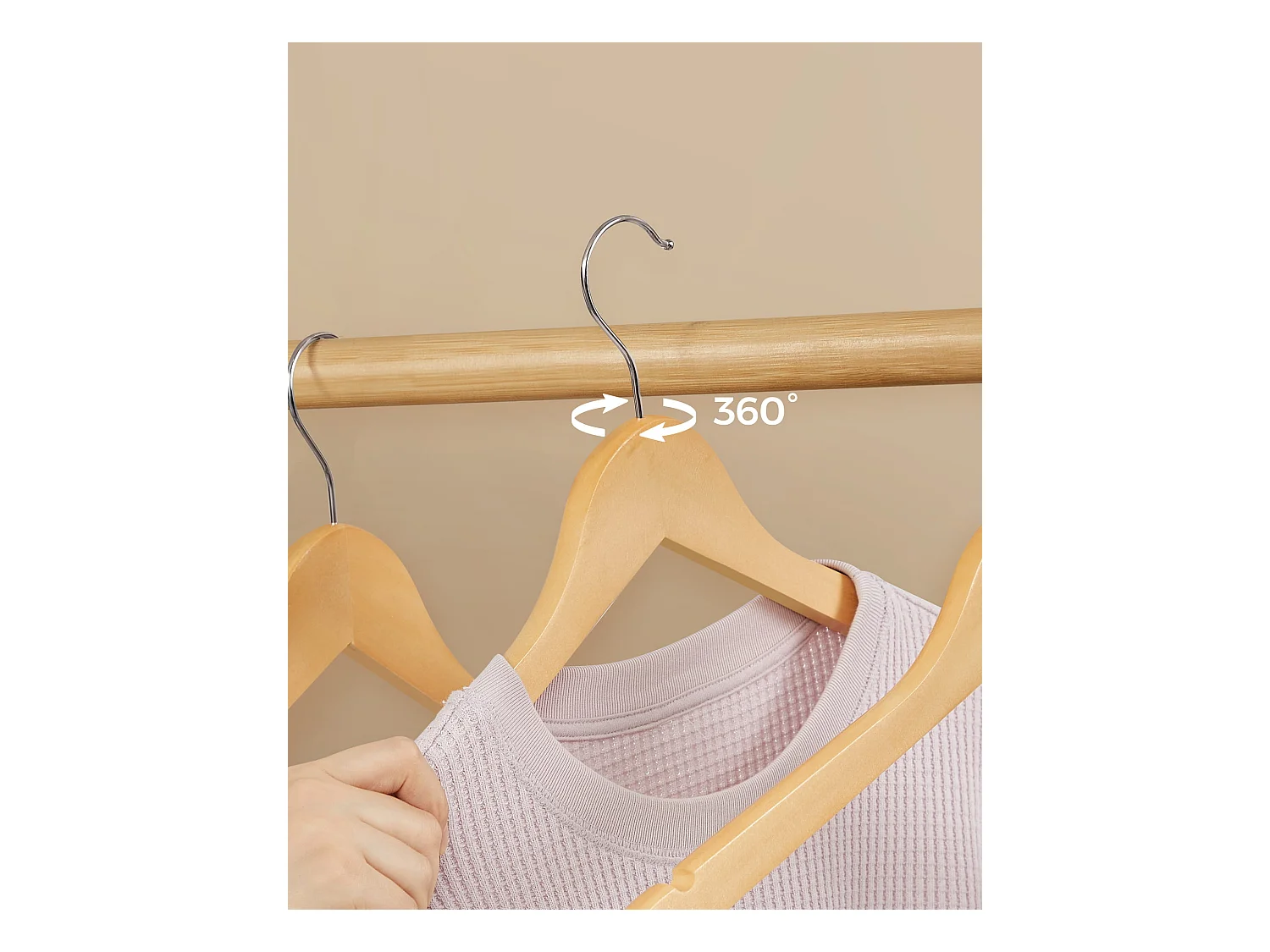 Lot de 20 cintres en bois d'érable naturel avec crochets rotatifs Valora