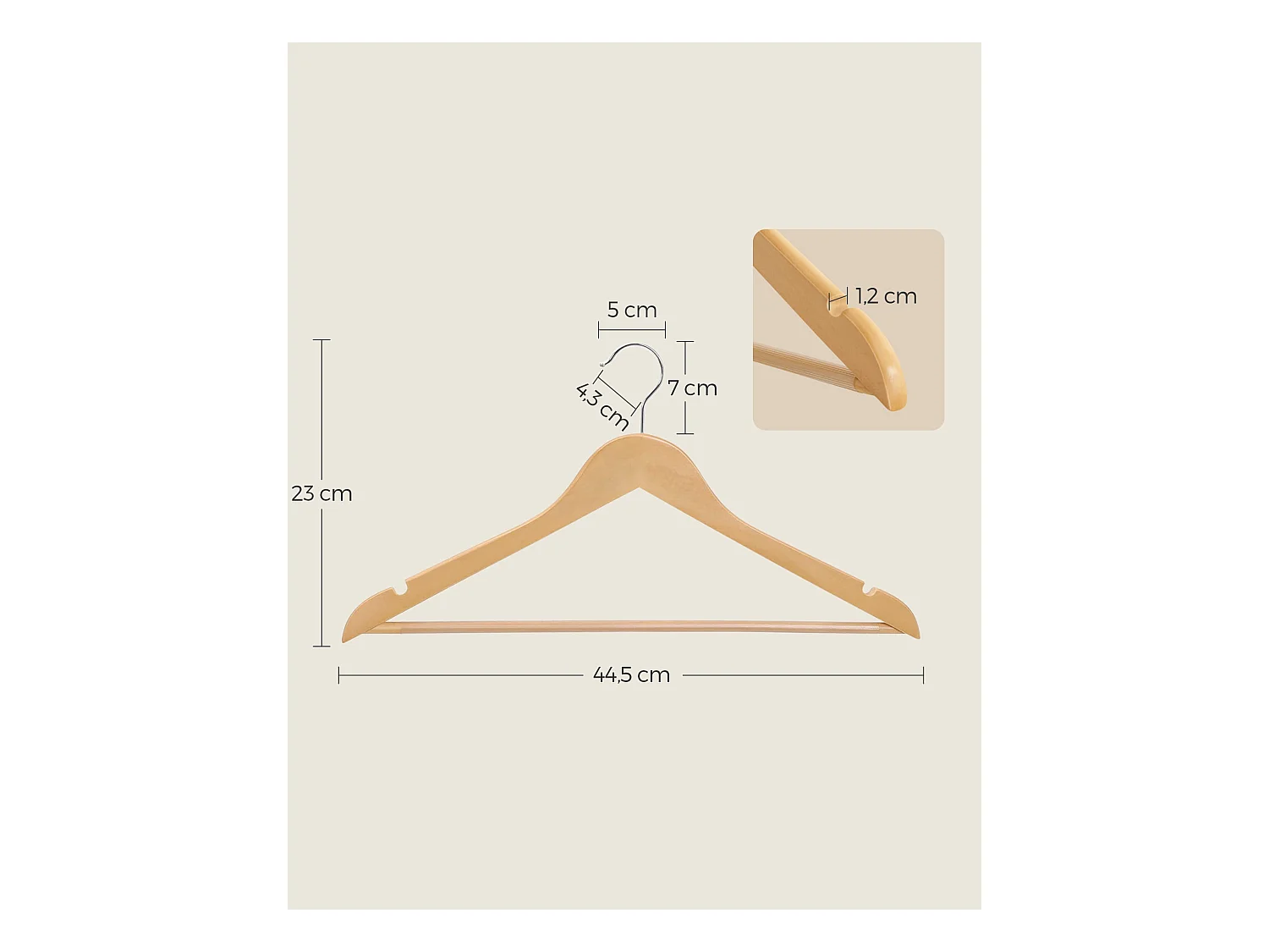 Lot de 20 cintres en bois d'érable naturel avec crochets rotatifs Valora