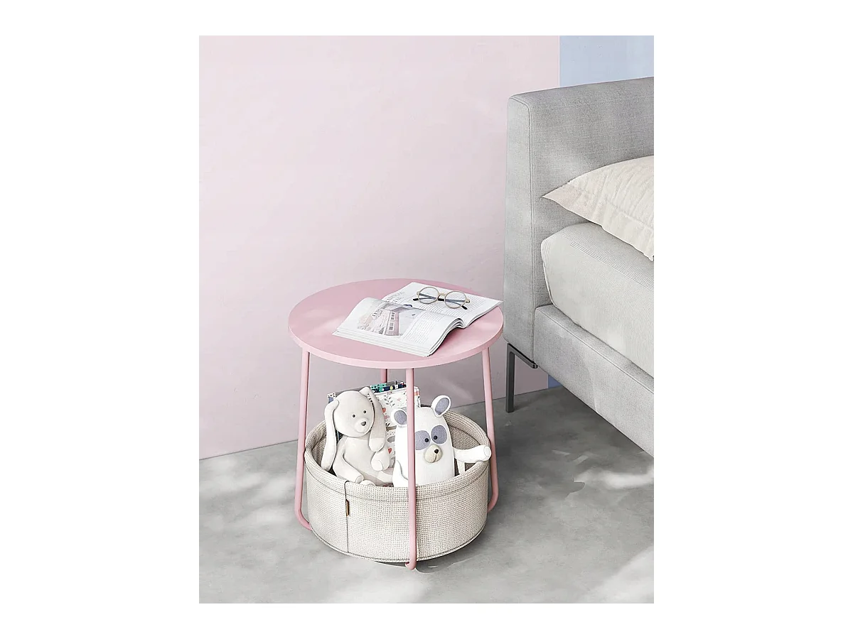 Table d'appoint ronde Valora avec panier | Rose | Table de chevet