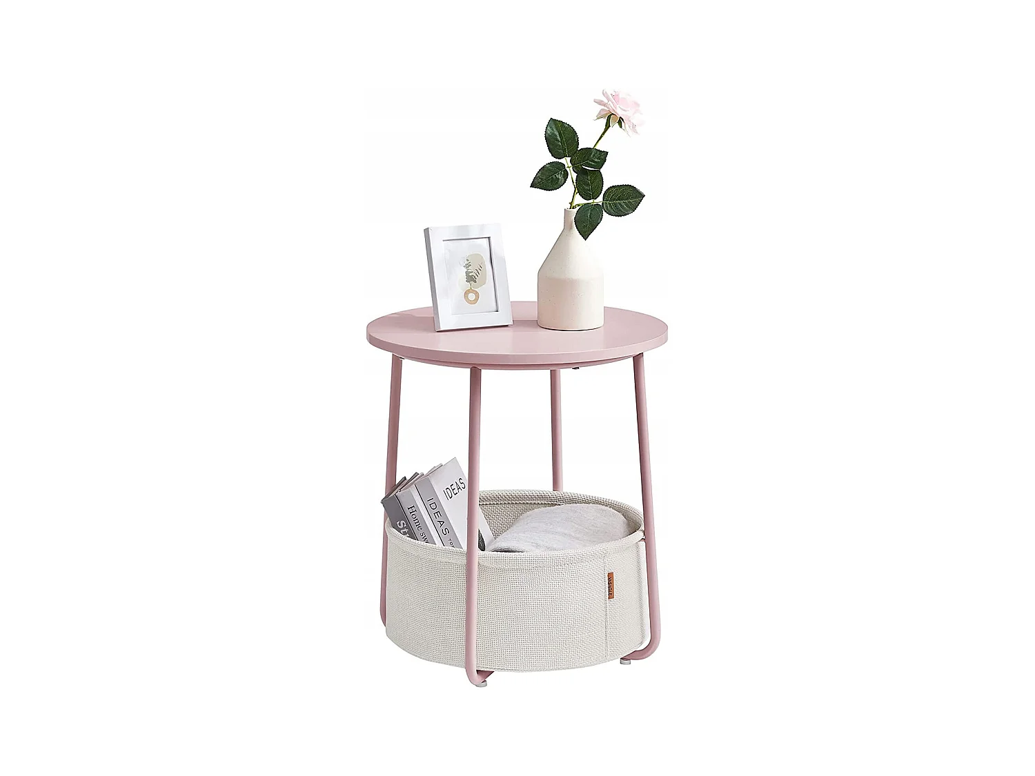Table d'appoint ronde Valora avec panier | Rose | Table de chevet
