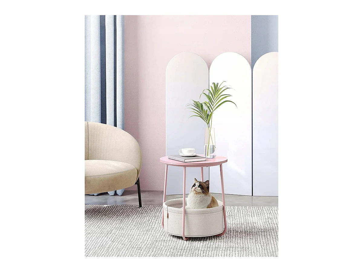 Table d'appoint ronde Valora avec panier | Rose | Table de chevet