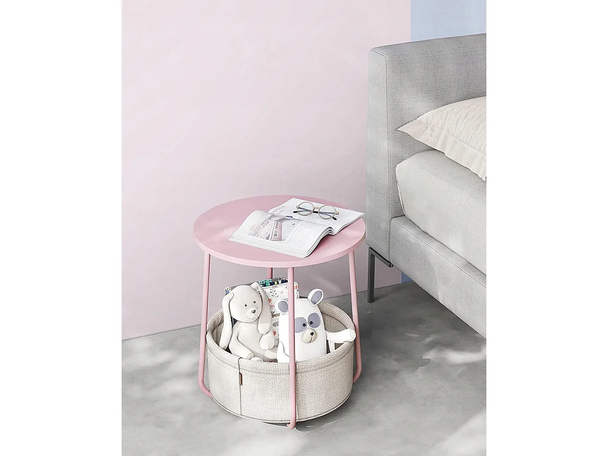 Table d'appoint ronde Valora avec panier | Rose | Table de chevet