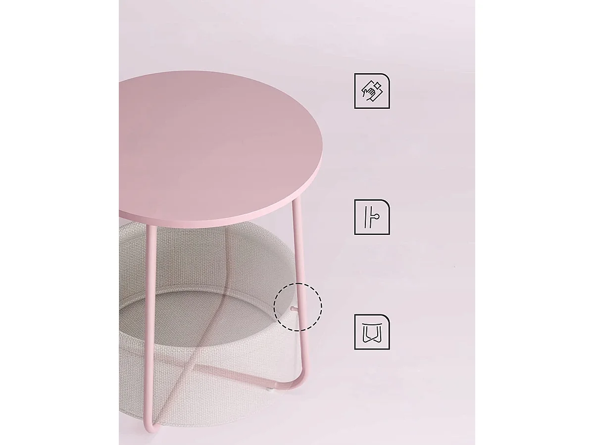 Table d'appoint ronde Valora avec panier | Rose | Table de chevet