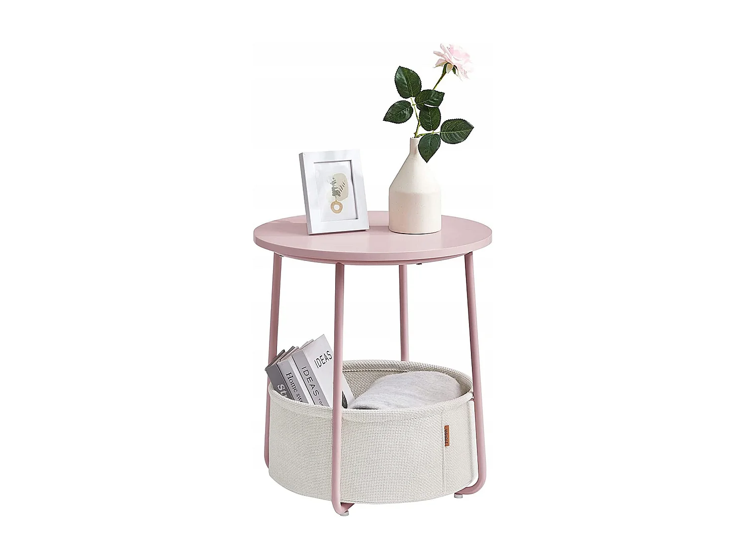 Table d'appoint ronde Valora avec panier | Rose | Table de chevet