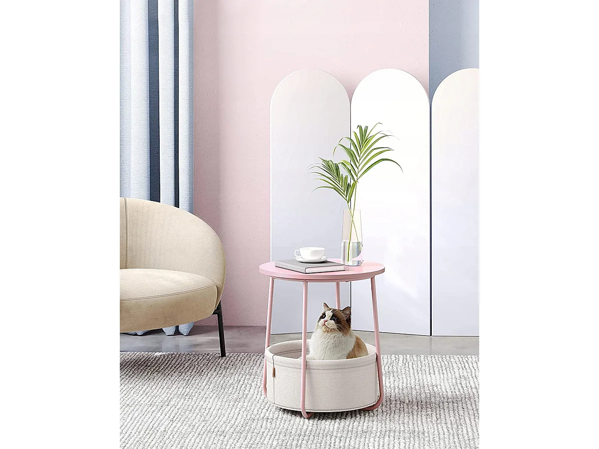 Table d'appoint ronde Valora avec panier | Rose | Table de chevet