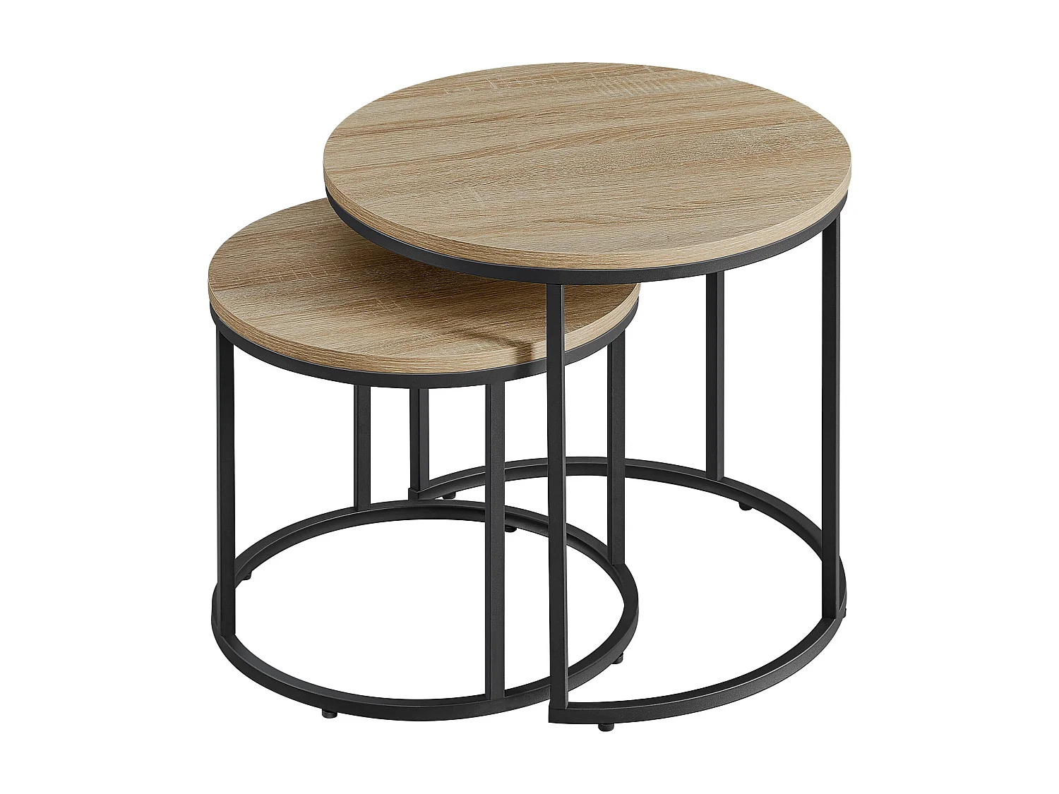 Tables basses rondes Valora, lot de 2 – Plateau en chêne Sonoma et pieds noirs
