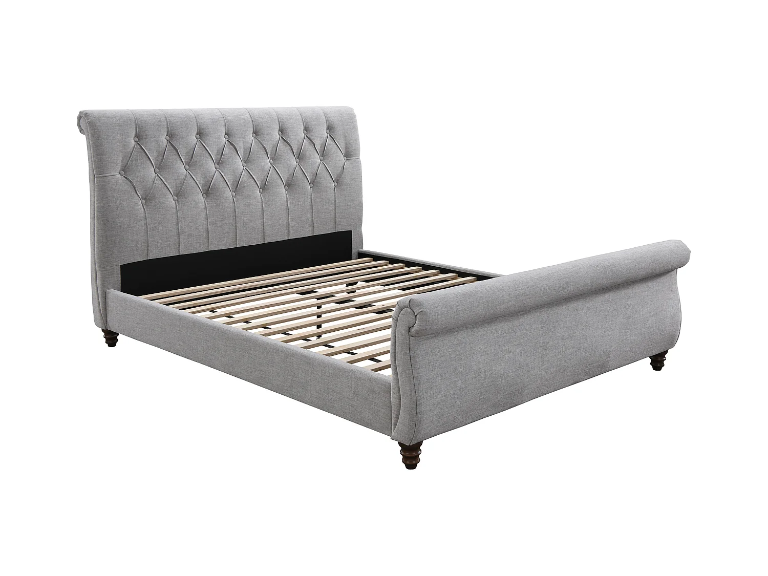 Bett 140 x 190 cm mit gepolstertem Kopfteil + Matratze - Grau - BALANSANO