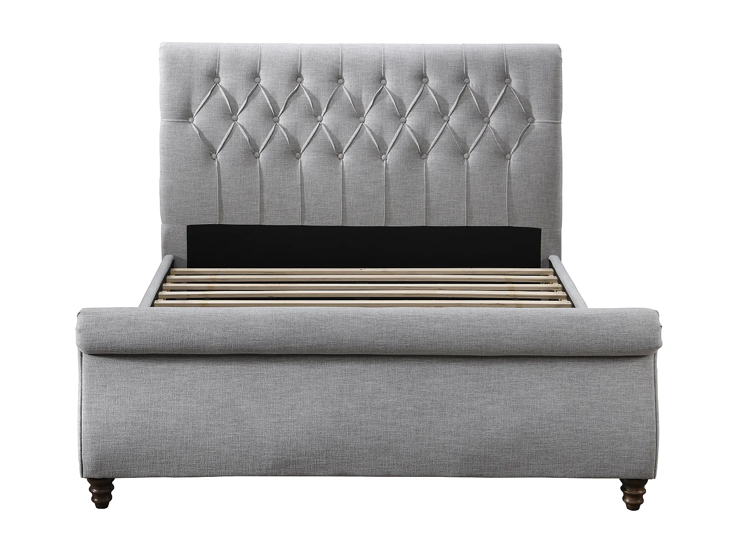 Cama 140 x 190 cm con cabecero acolchado - Gris + Colchón - BALANSANO