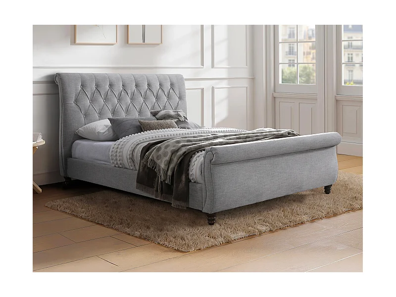 Letto 160 x 200 cm con testata trapuntata - Grigio + Materasso - BALANSANO