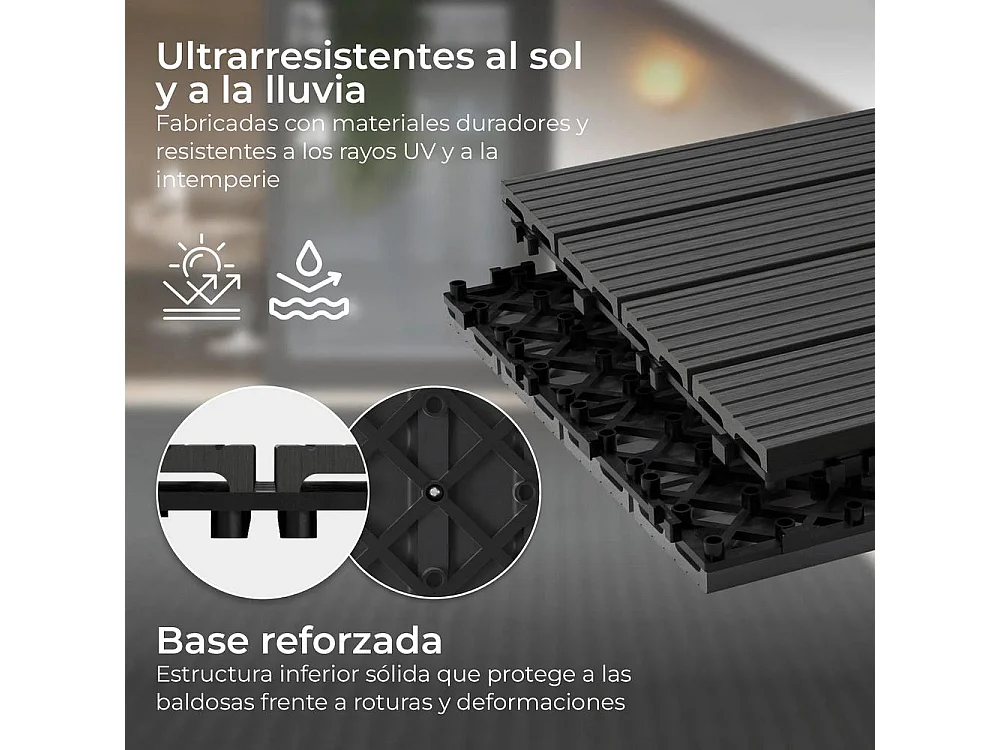 Baldosas de exterior – madera composite WPC, antideslizantes, set de 6 (1.08 m²) – Yoevu