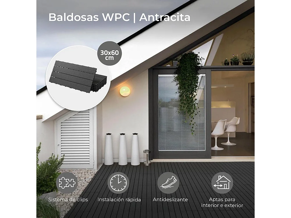 Baldosas de exterior – madera composite WPC, antideslizantes, set de 6 (1.08 m²) – Yoevu