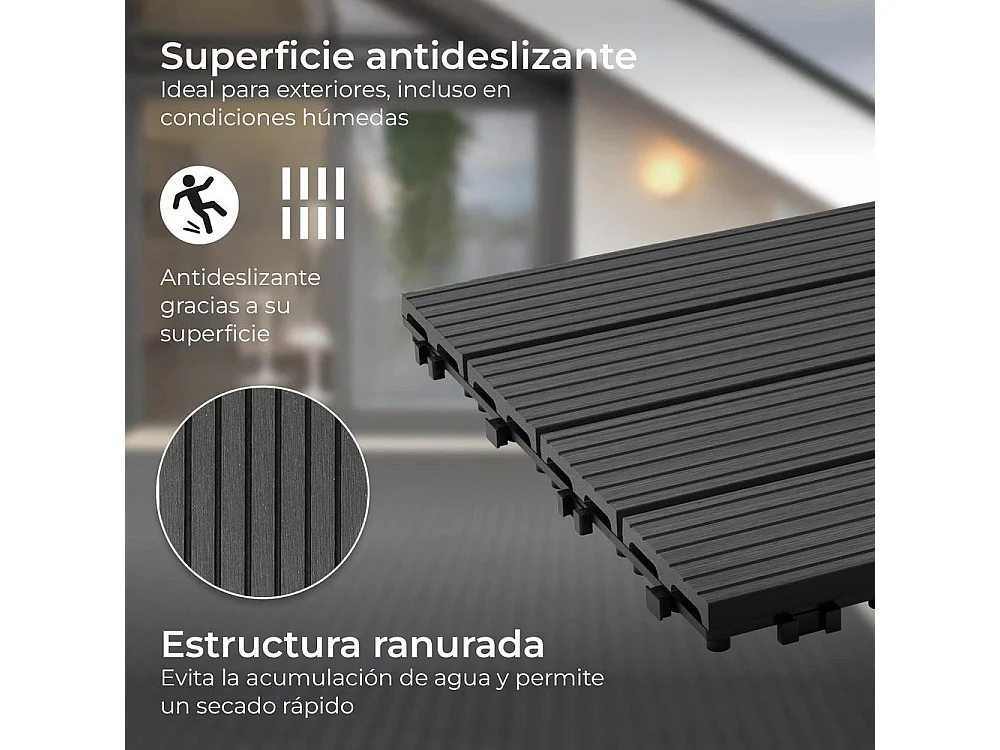 Baldosas de exterior – madera composite WPC, antideslizantes, set de 6 (1.08 m²) – Yoevu