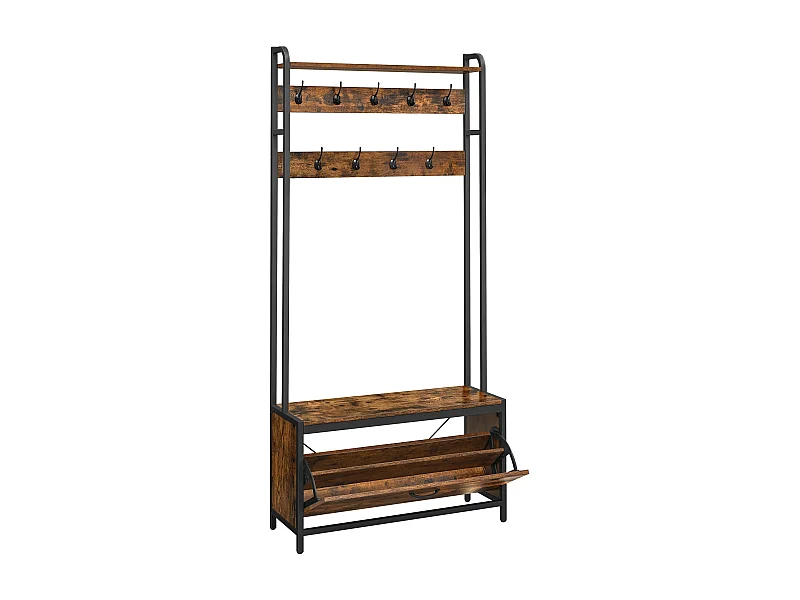 Valora Kleiderständer mit Sitz und Schuhablagen – Rustikales Braun und Schwarz