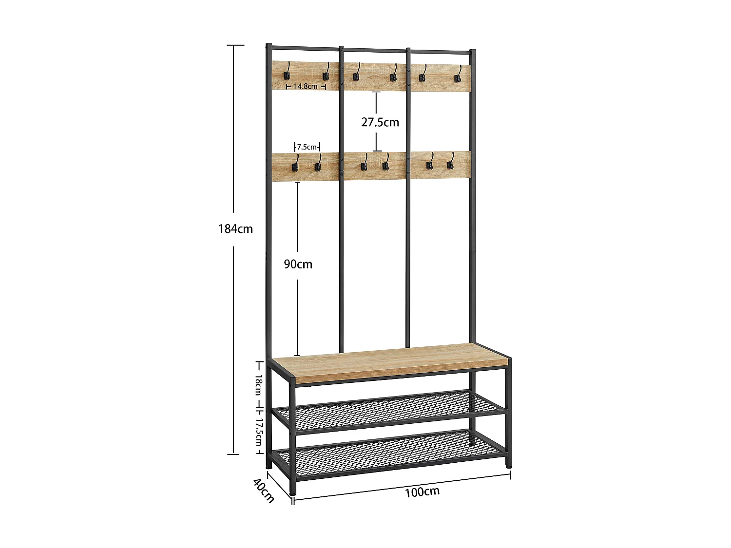 Porte-manteau Valora avec siège et 2 étagères à chaussures – Chêne Sonoma