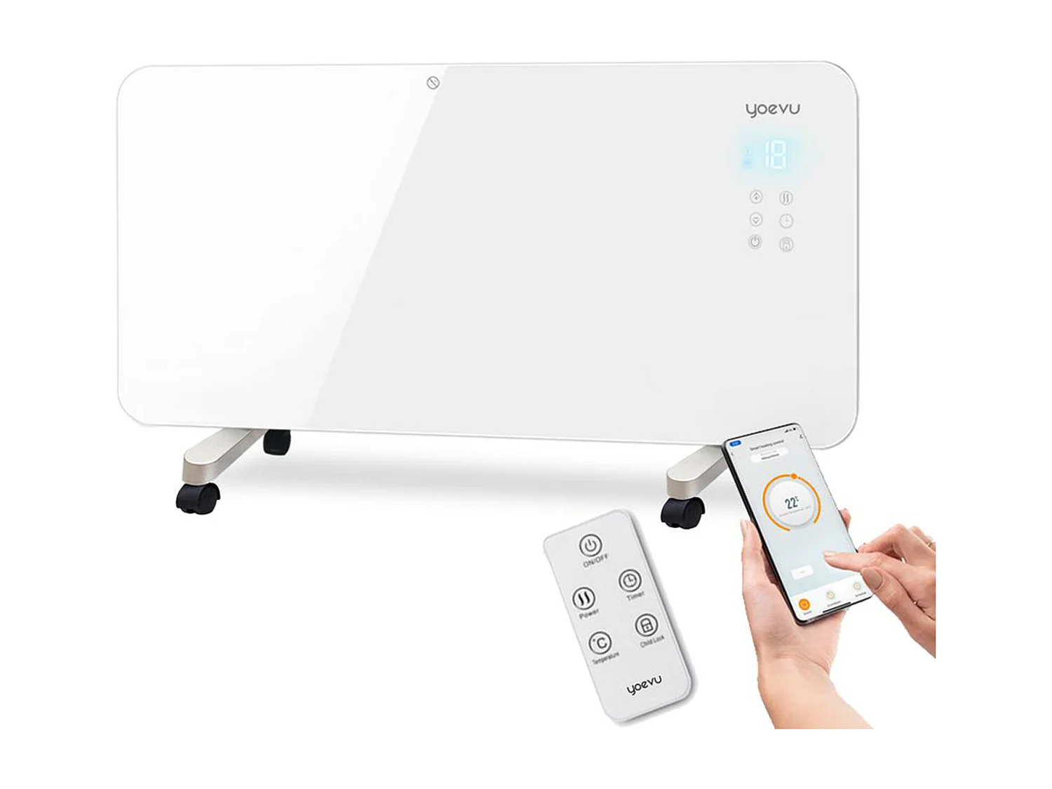 Radiador eléctrico – bajo consumo 1500W, blanco, con wifi y ruedas – Yoevu