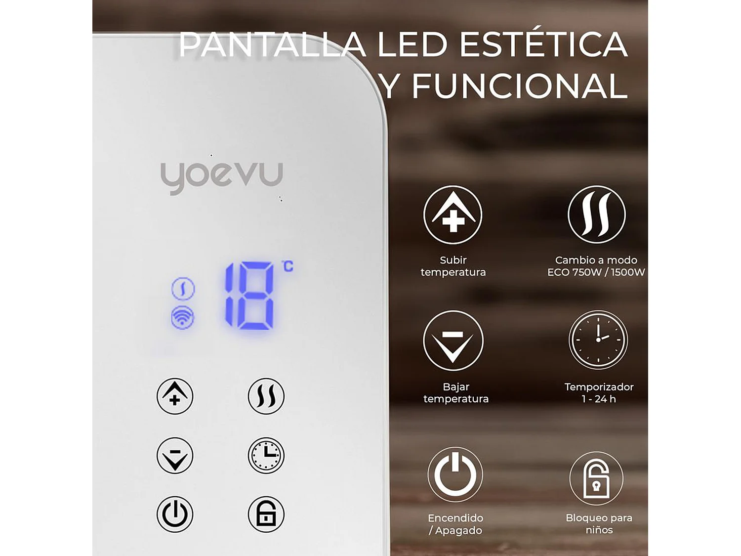 Radiador eléctrico – bajo consumo 1500W, blanco, con wifi y ruedas – Yoevu