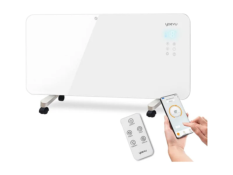 Radiador eléctrico – bajo consumo 1500W, blanco, con wifi y ruedas – Yoevu