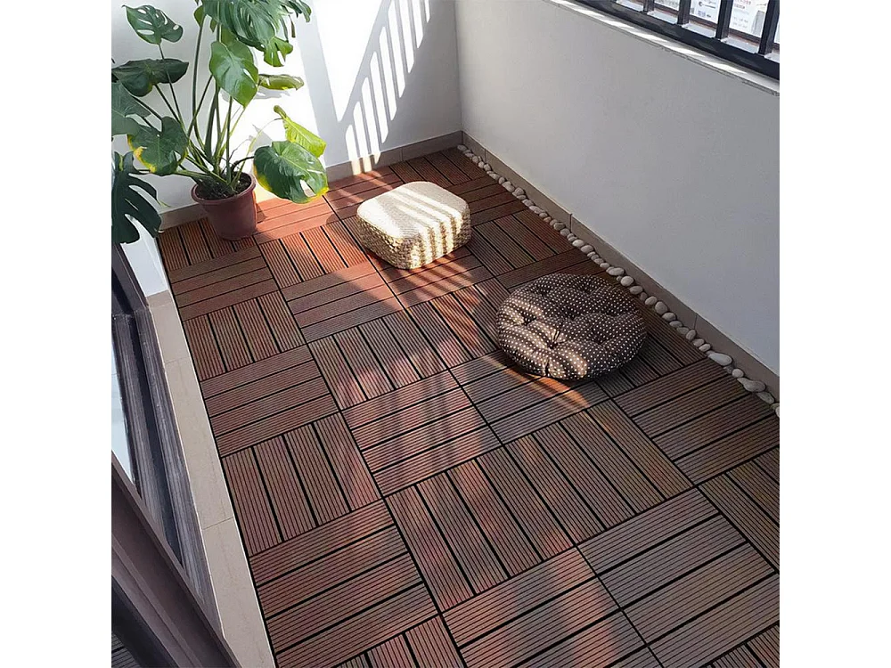 Baldosas de exterior – set de 11 piezas (1 m²), composite WPC antideslizante 30x30 cm