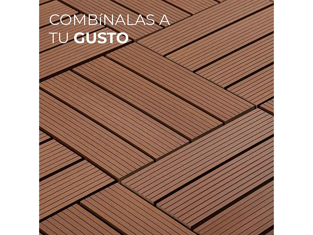 Baldosas de exterior – set de 11 piezas (1 m²), composite WPC antideslizante 30x30 cm