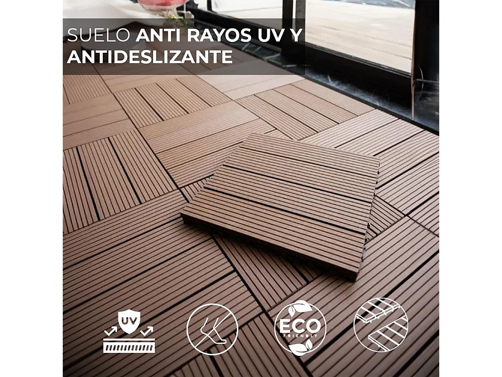 Baldosas de exterior – set de 11 piezas (1 m²), composite WPC antideslizante 30x30 cm