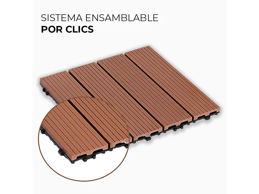 Baldosas de exterior – set de 11 piezas (1 m²), composite WPC antideslizante 30x30 cm