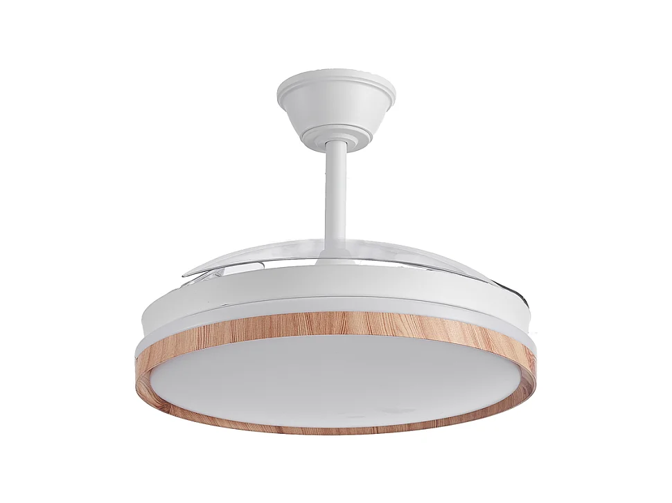 Ventilador de techo – LED regulable, mando a distancia, aspas retráctiles efecto madera – Eos Nature