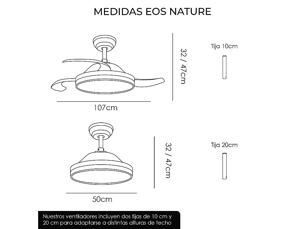 Ventilador de techo – LED regulable, mando a distancia, aspas retráctiles efecto madera – Eos Nature