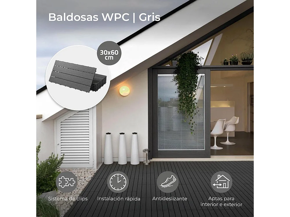 Baldosas de exterior – madera composite WPC, antideslizantes, set de 6 (1.08 m²) – Yoevu