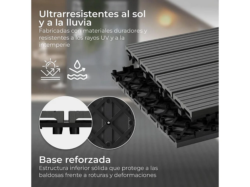 Baldosas de exterior – madera composite WPC, antideslizantes, set de 6 (1.08 m²) – Yoevu