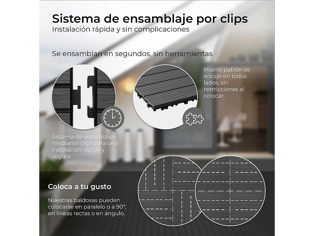 Baldosas de exterior – madera composite WPC, antideslizantes, set de 6 (1.08 m²) – Yoevu