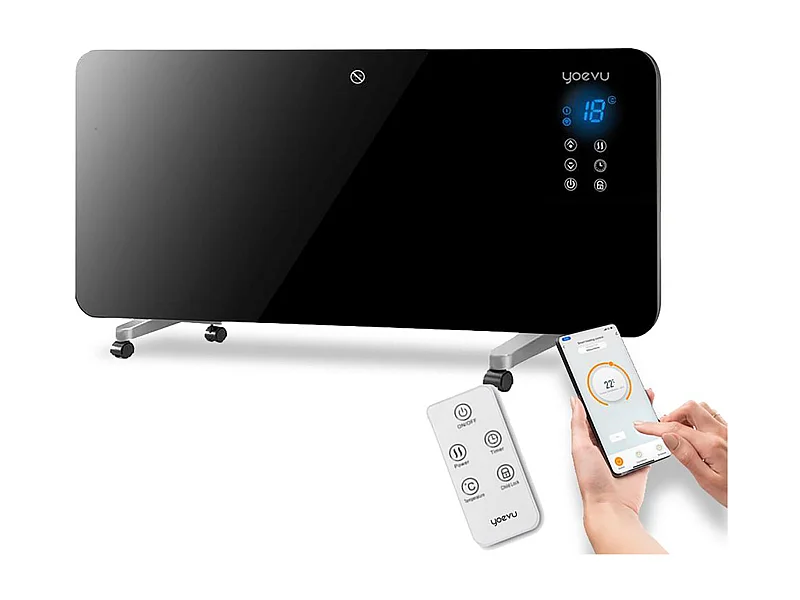 Radiador eléctrico – bajo consumo 2000W, negro, con wifi y ruedas – Yoevu