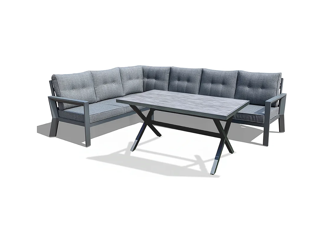 Conjunto de jardín – 7 plazas, aluminio resistente al óxido, sofá esquinero modular – Yoevu