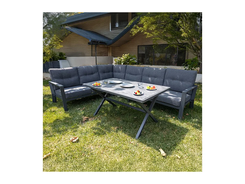 Conjunto de jardín – 7 plazas, aluminio resistente al óxido, sofá esquinero modular – Yoevu