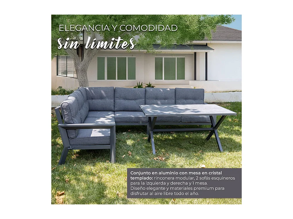 Conjunto de jardín – 7 plazas, aluminio resistente al óxido, sofá esquinero modular – Yoevu
