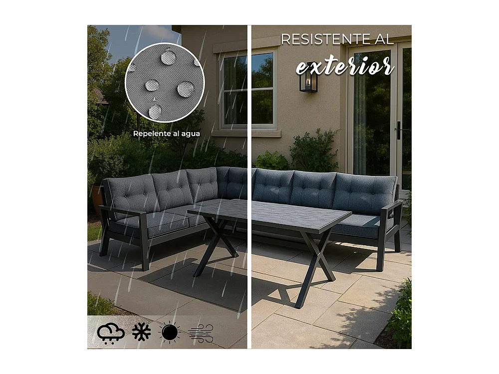 Conjunto de jardín – 7 plazas, aluminio resistente al óxido, sofá esquinero modular – Yoevu