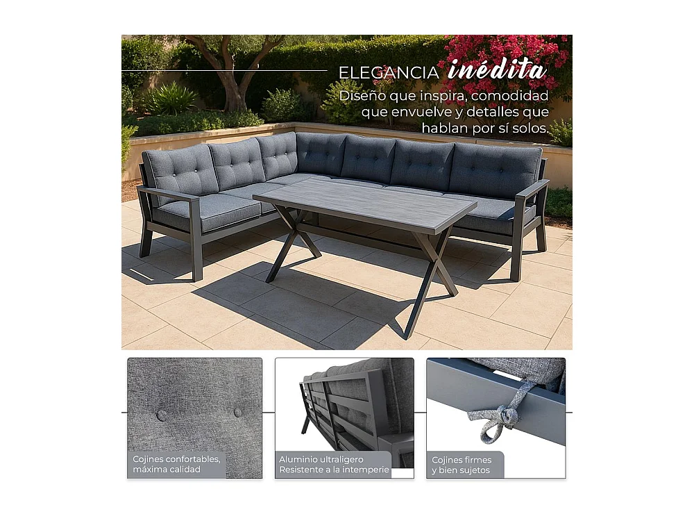 Conjunto de jardín – 7 plazas, aluminio resistente al óxido, sofá esquinero modular – Yoevu