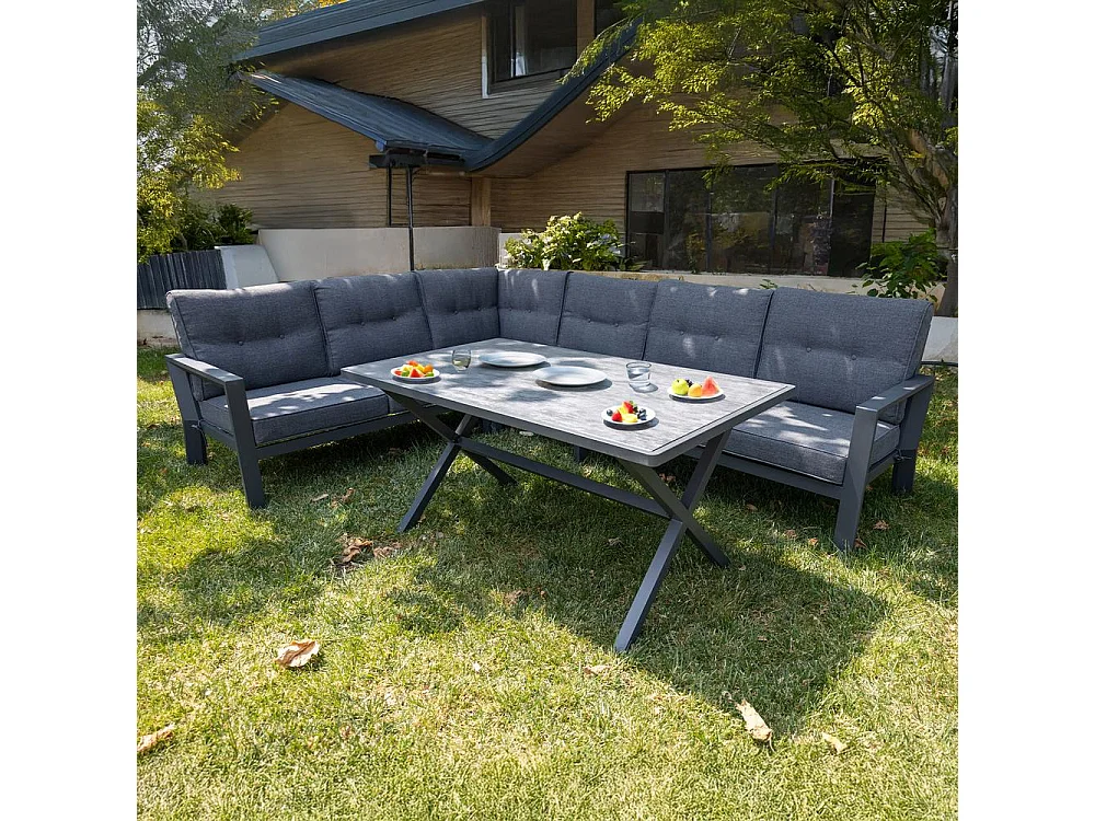 Conjunto de jardín – 7 plazas, aluminio resistente al óxido, sofá esquinero modular – Yoevu