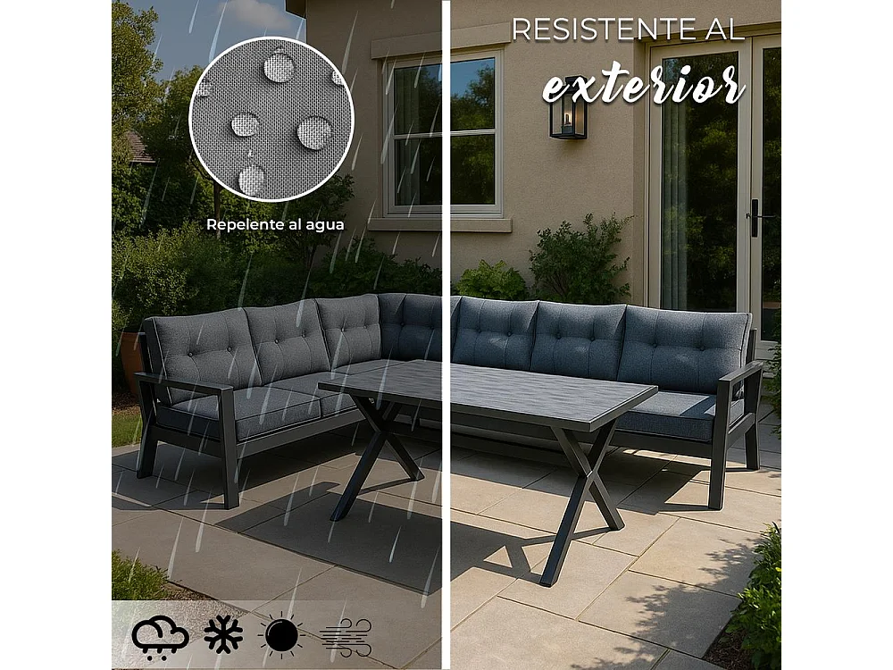 Conjunto de jardín – 7 plazas, aluminio resistente al óxido, sofá esquinero modular – Yoevu