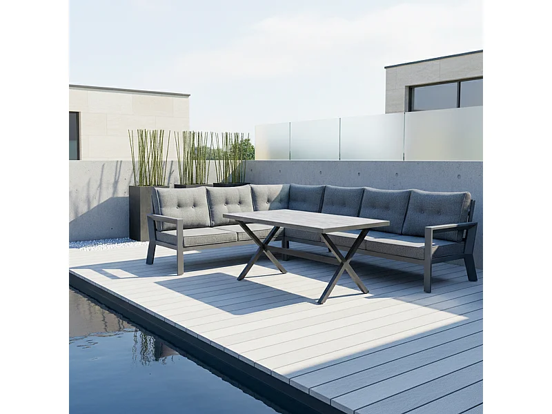 Conjunto de jardín – 7 plazas, aluminio resistente al óxido, sofá esquinero modular – Yoevu